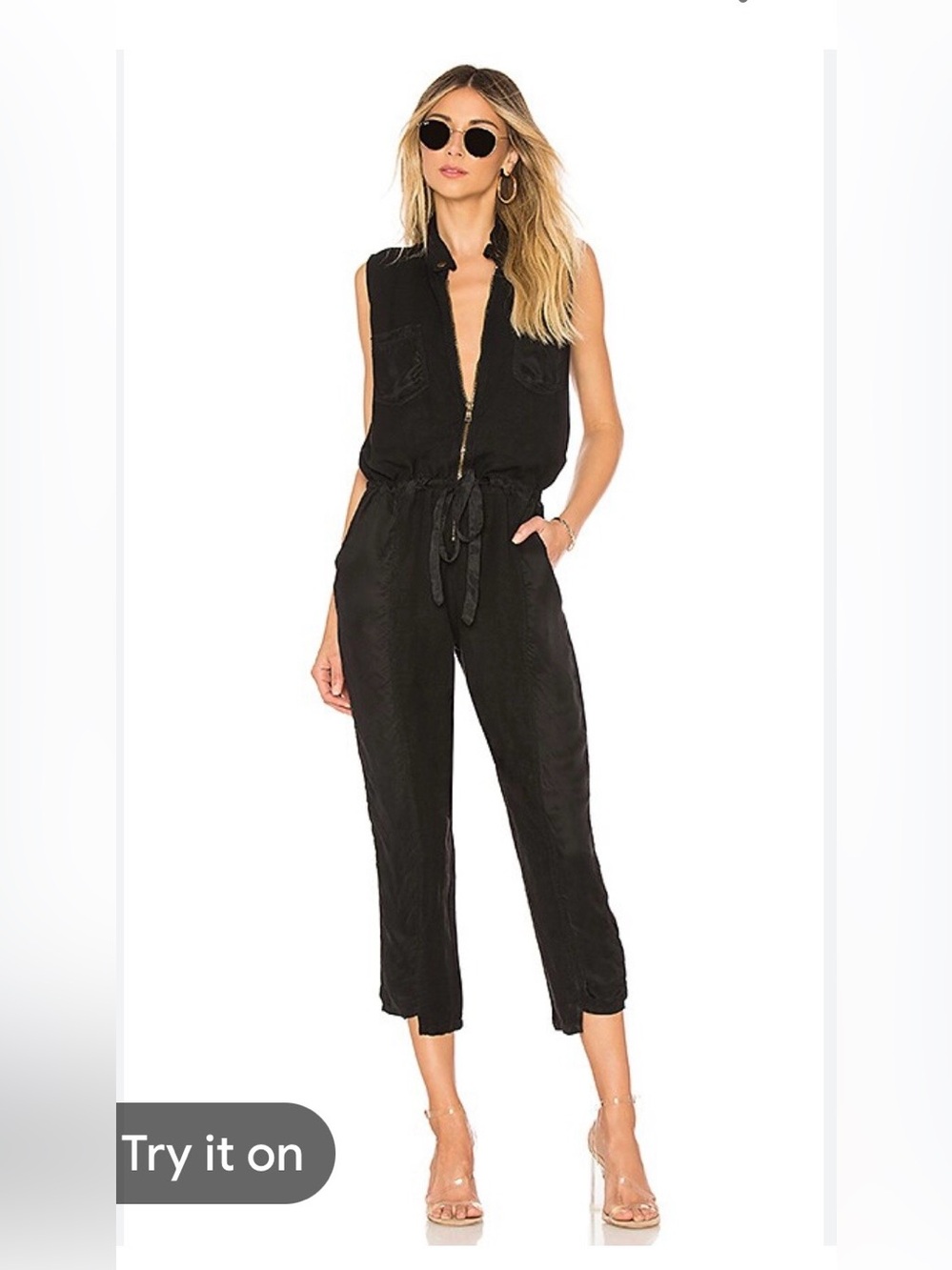 Sleeveless Black Tie-Waist Utility Jumpsuit